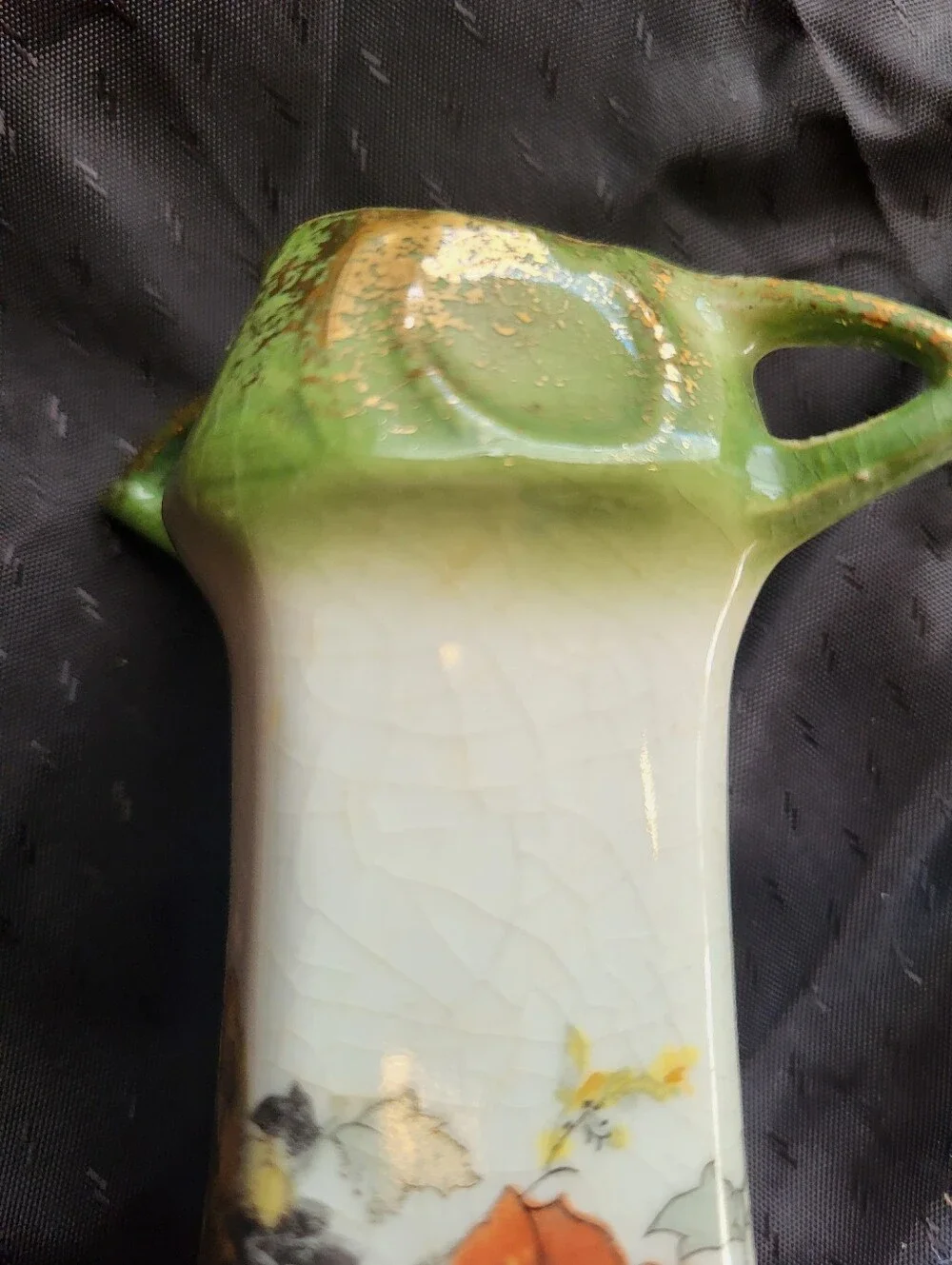 Vintage Cechalovakia 7 Inch Floral Ceramic Vase in Blue, Cream & Orange